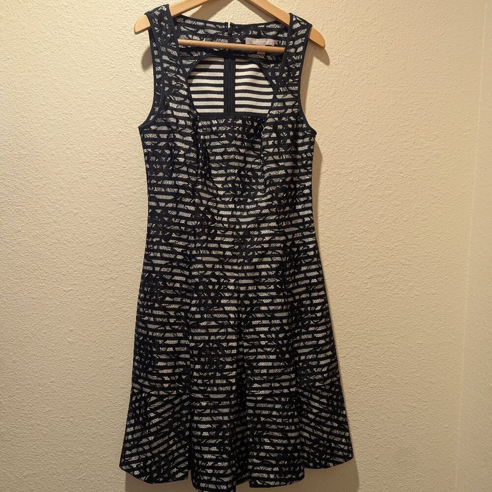 Banana Republic Fit And Flare Pleated Lace Overlay Dress Size 6 - Picture 9 of 13